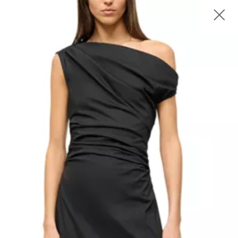STAUD Black Ruched One-Shoulder Cocktail Dress (New without tags)